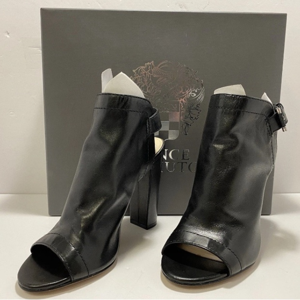 Vince Camuto Black Leather Peep Toe Booties Women’s shoes  High Heels Size 6 M